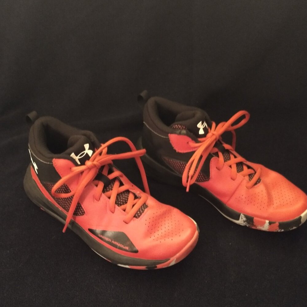 Red Under Amour basketball shoes boys